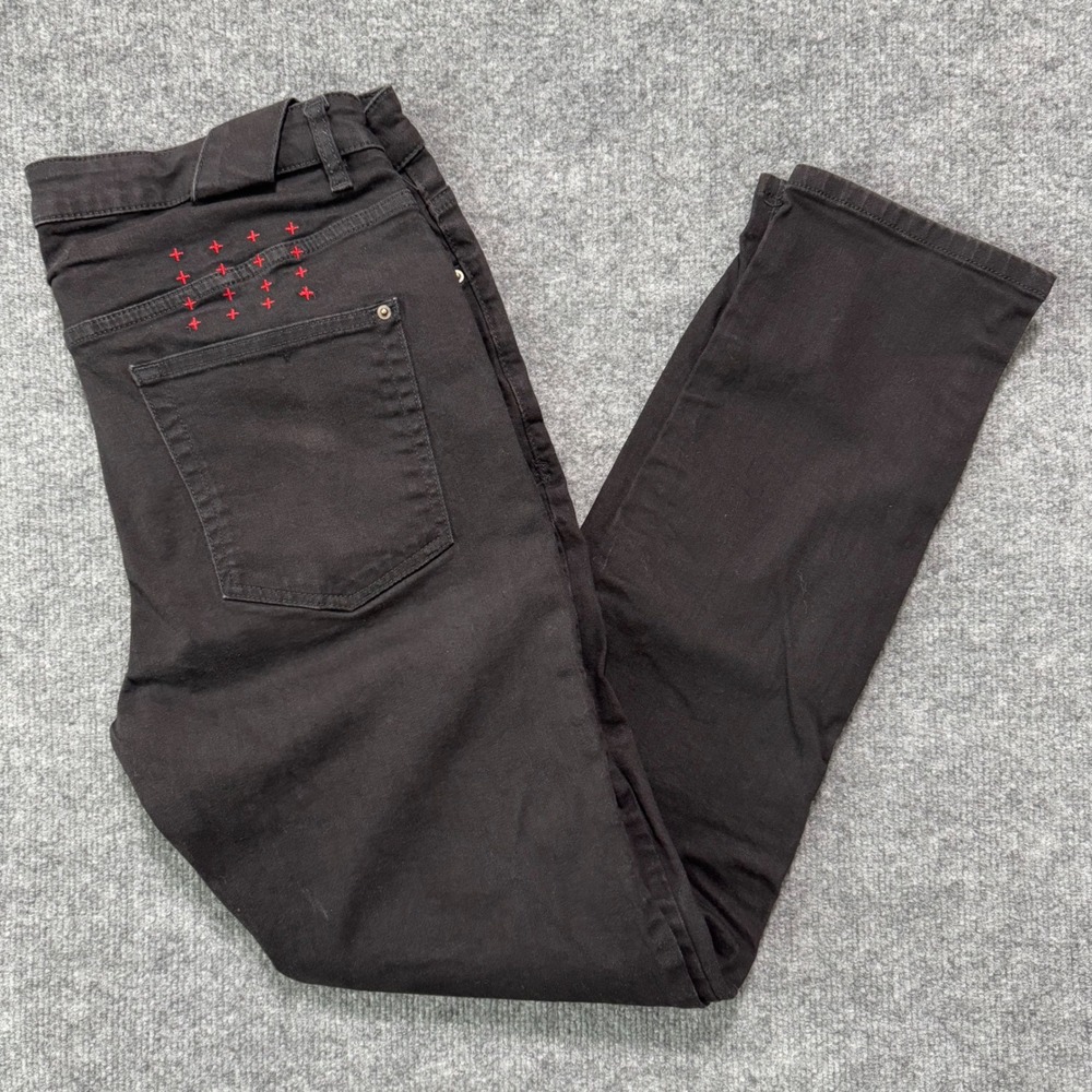 Ksubi‎ Mens 36 Black Denim Jeans Slim Fit Stretch Jeans Red Cross Button Fly